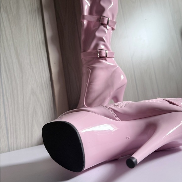 Pleaser Adore baby pink Patent Thigh High Boots - 5”1/2 Heel - Size 8 - Picture 10 of 13